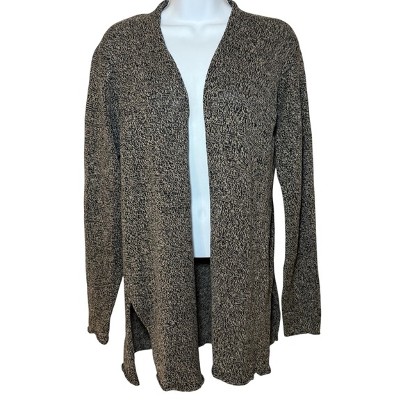 Eileen Fisher Linen Wool Open Front Duster Cardigan Sweater Black White Womens S - Picture 1 of 7